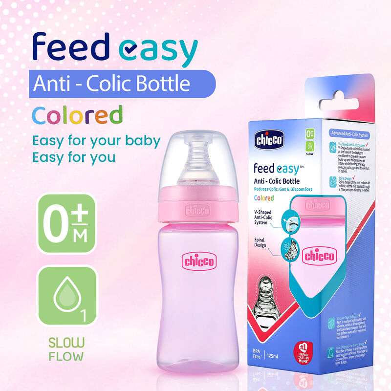 Feed Easy Pink Colored Narrow Neck Feeding Bottle (125 ml) image number 1